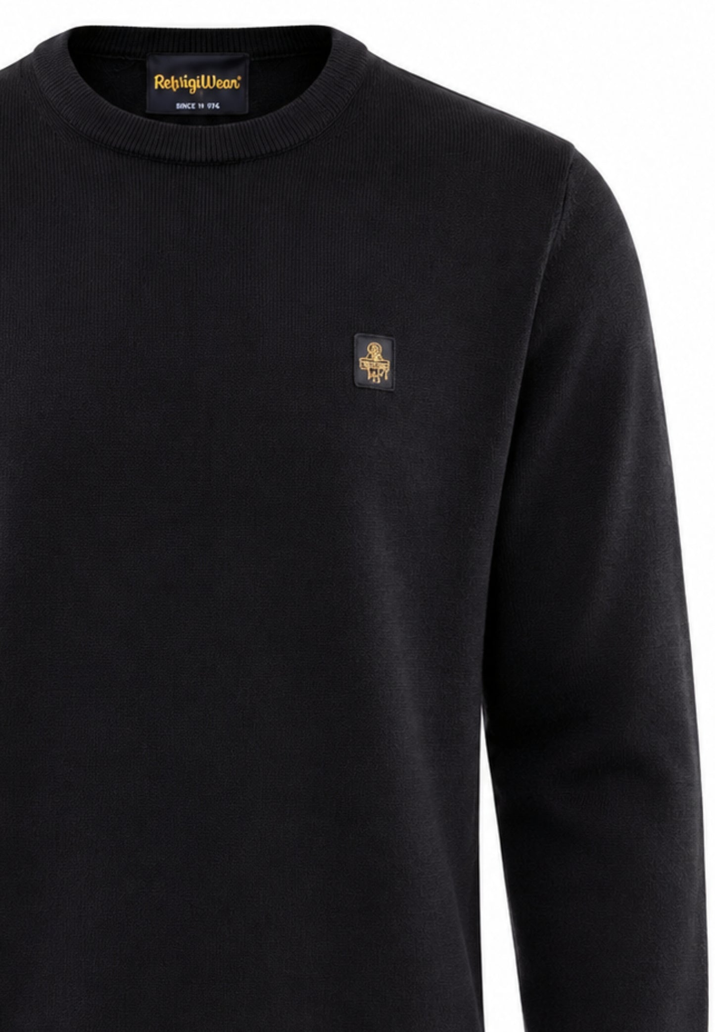 REFRIGIWEAR MAGLIONE NERO IN LANA SAGOMATO CON MINI LOGO RICAMATO Uomo BENNET PULLOVER.NE_