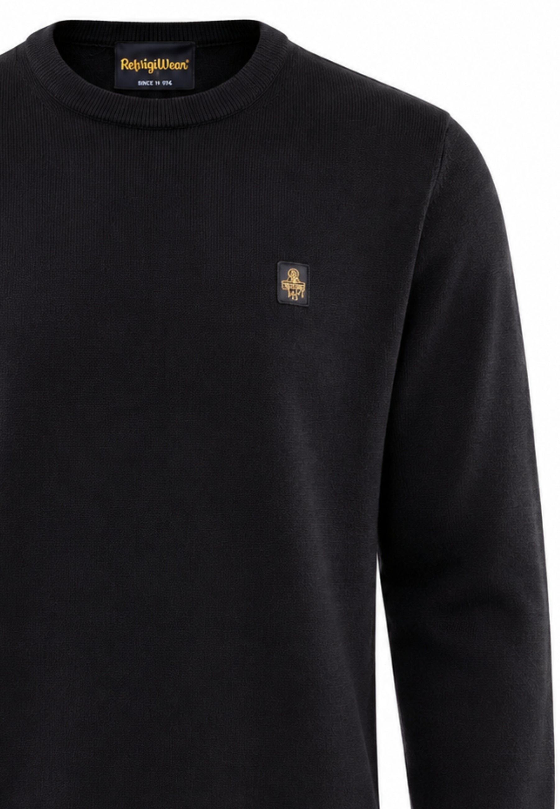 REFRIGIWEAR MAGLIONE NERO IN LANA SAGOMATO CON MINI LOGO RICAMATO Uomo BENNET PULLOVER.NE_