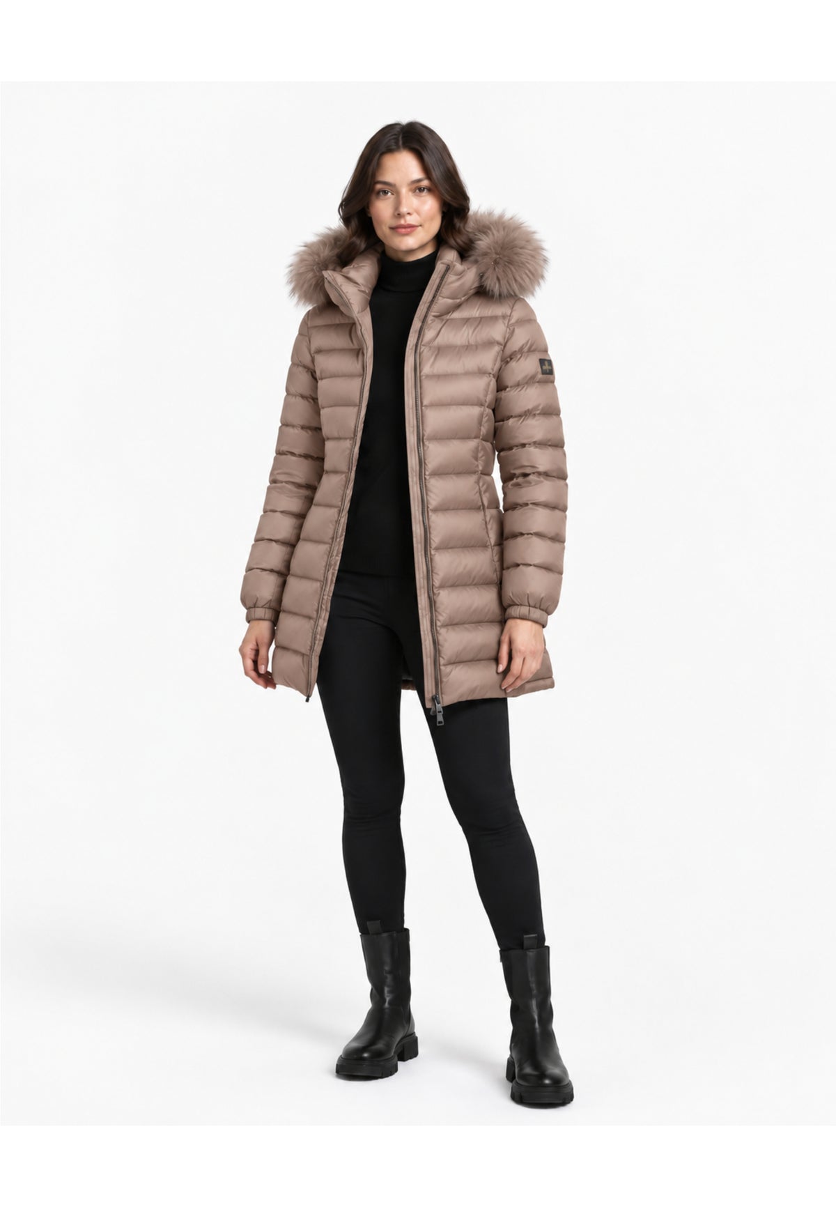 REFRIGIWEAR GIUBBOTTO TORTORA TRAPUNTATO CON CAPPUCCIO E PELLICCIA Donna LONG MEAD FUR JACKET.TORT_