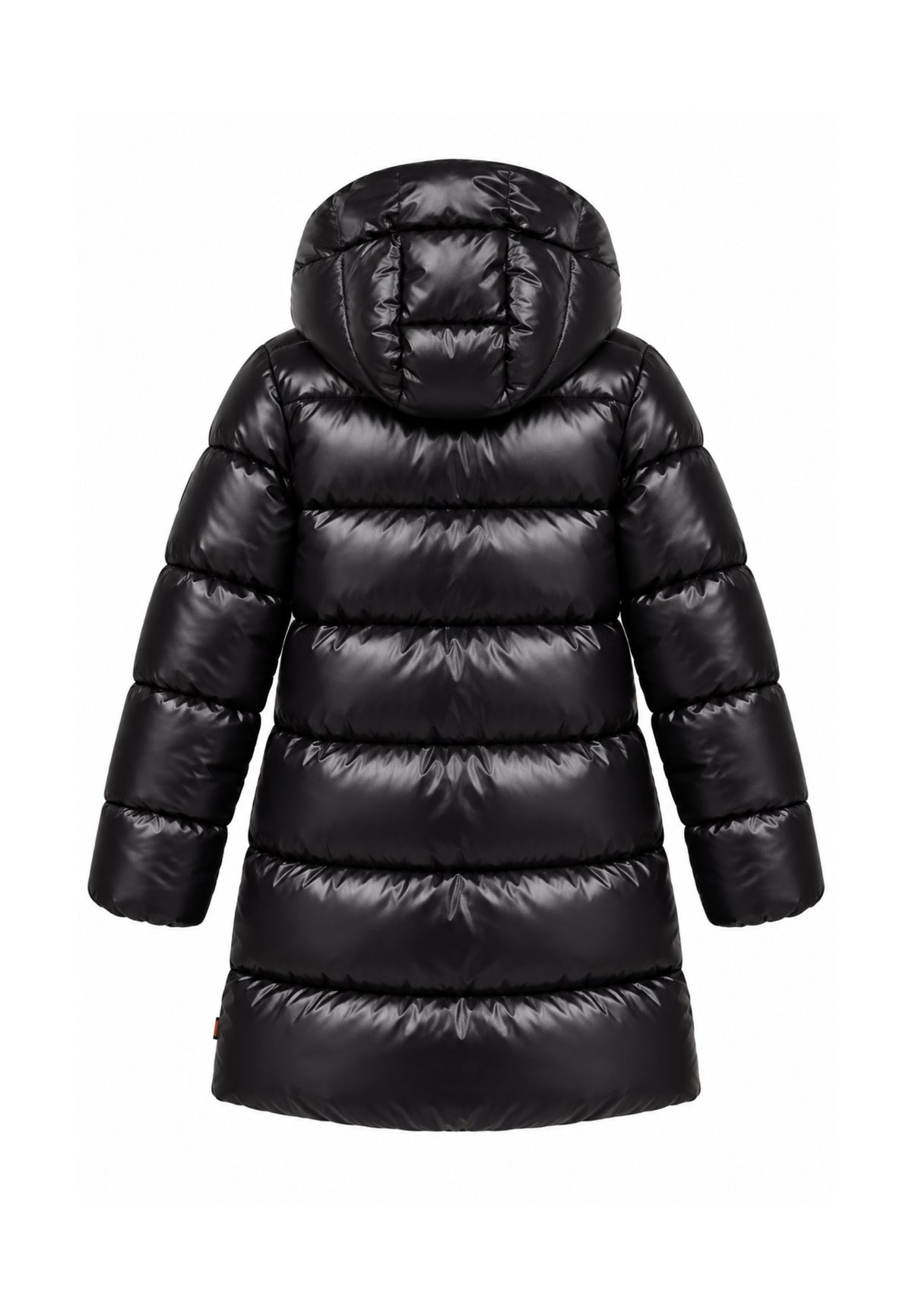 Save the Duck GIUBBOTTO NERO LUNGO LUCIDO CON CAPPUCCIO Bambine e ragazze 05-J45510G.NE_
