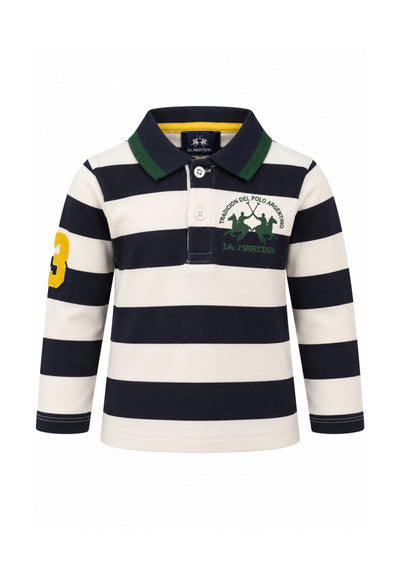 LA MARTINA polo PANNA E BLU A RIGHE A MANICHE LUNGHE Bambini e ragazzi MAB0078.PANNA_