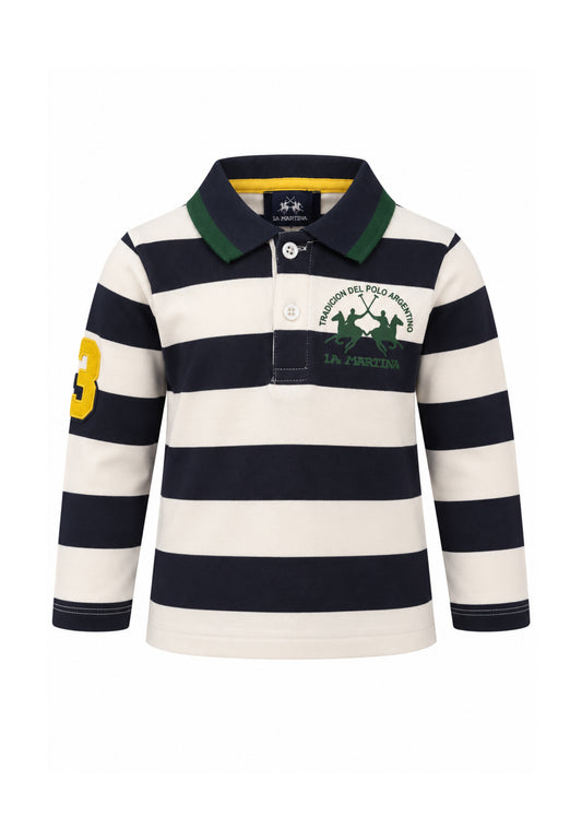 LA MARTINA polo PANNA E BLU A RIGHE A MANICHE LUNGHE Bambini e ragazzi MAB0078.PANNA_