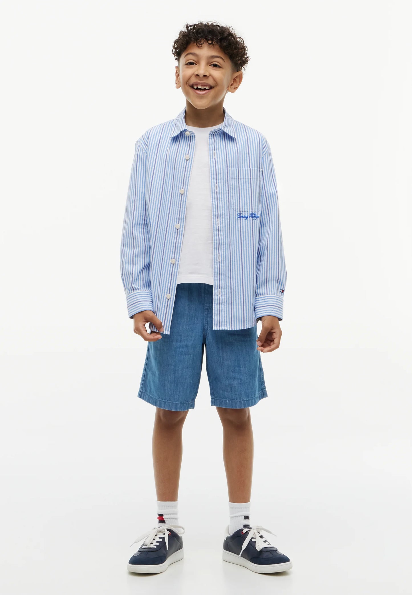 TOMMY HILFIGER CAMICIA A RIGHETTE AZZURRA E AVION Bambini e ragazzi KB0KB10566C39.AZZ_