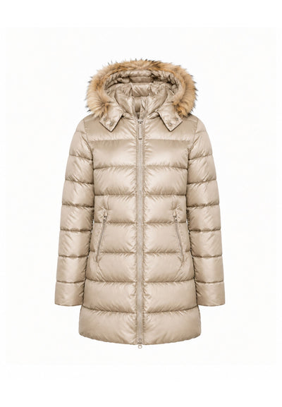 Bomboogie GIUBBOTTO BEIGE TRAPUNTATO CON CAPPUCCIO E PELLICCIA NATURALE Bambine e ragazze CG363VTDLC6.BEIGE_