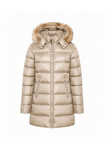 Bomboogie GIUBBOTTO BEIGE TRAPUNTATO CON CAPPUCCIO E PELLICCIA NATURALE Bambine e ragazze CG 363V T DLC6.BEIGE_