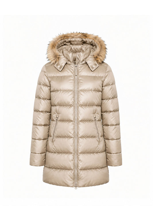 Bomboogie GIUBBOTTO BEIGE TRAPUNTATO CON CAPPUCCIO E PELLICCIA NATURALE Bambine e ragazze CG 363V T DLC6.BEIGE_