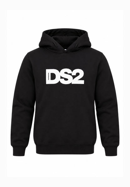 DS2 FELPA NERA CON CAPPUCCIO E LOGO MAXI CENTRALE Bambini e ragazzi F62K282.NE_