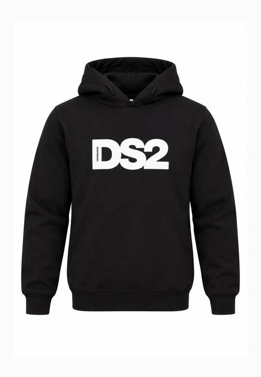 DS2 FELPA NERA CON CAPPUCCIO E LOGO MAXI CENTRALE Bambini e ragazzi F62K282.NE_