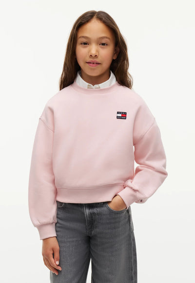 TOMMY HILFIGER FELPA ROSA A GIROCOLLO MINI LOGO BANDIERA Bambine e ragazze KG0KG09567TGQ.ROSA_