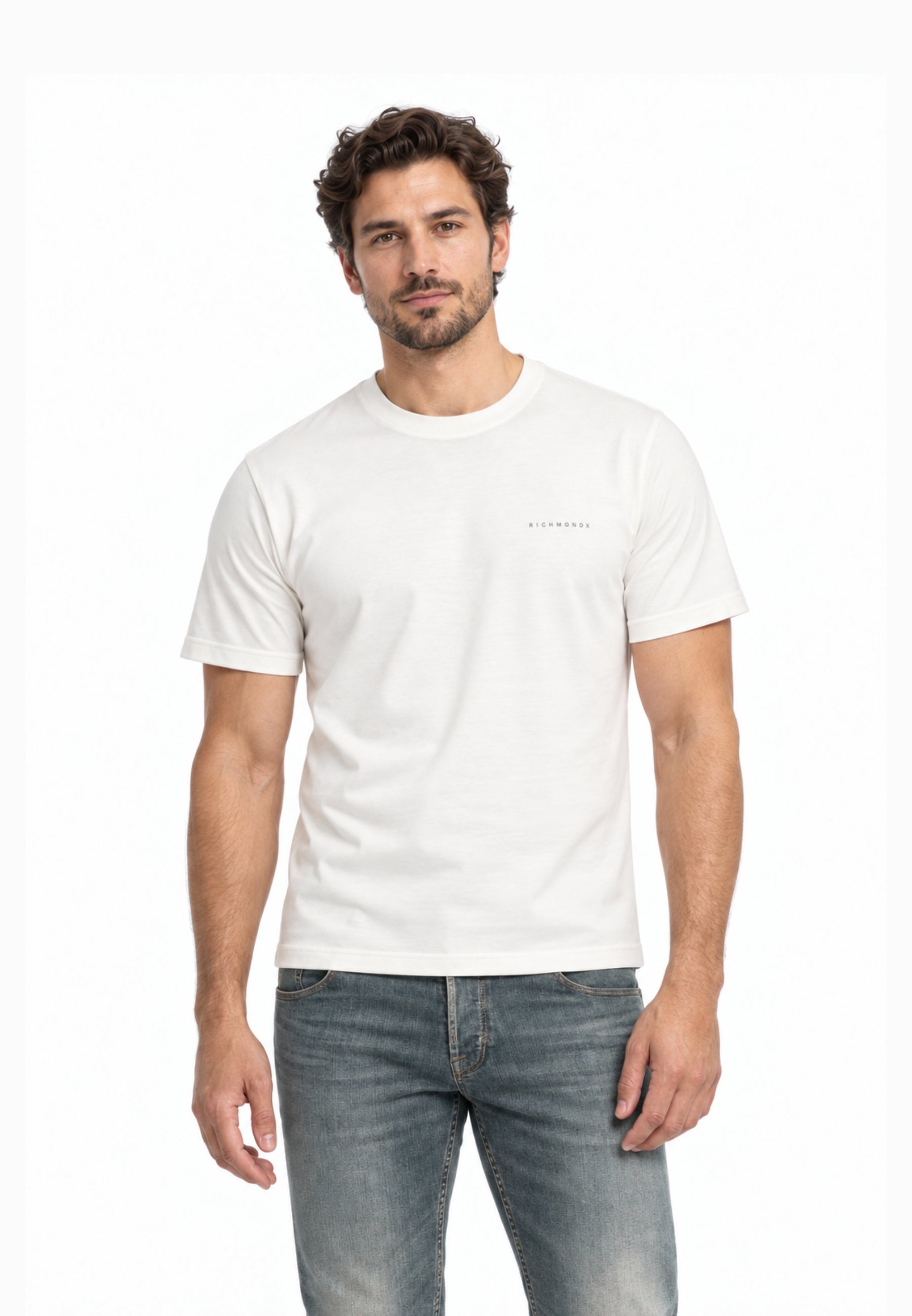 John Richmond T SHIRT PANNA A MEZZE MANICHE CON MINI LOGO Uomo UMA26291TS.PANNA_