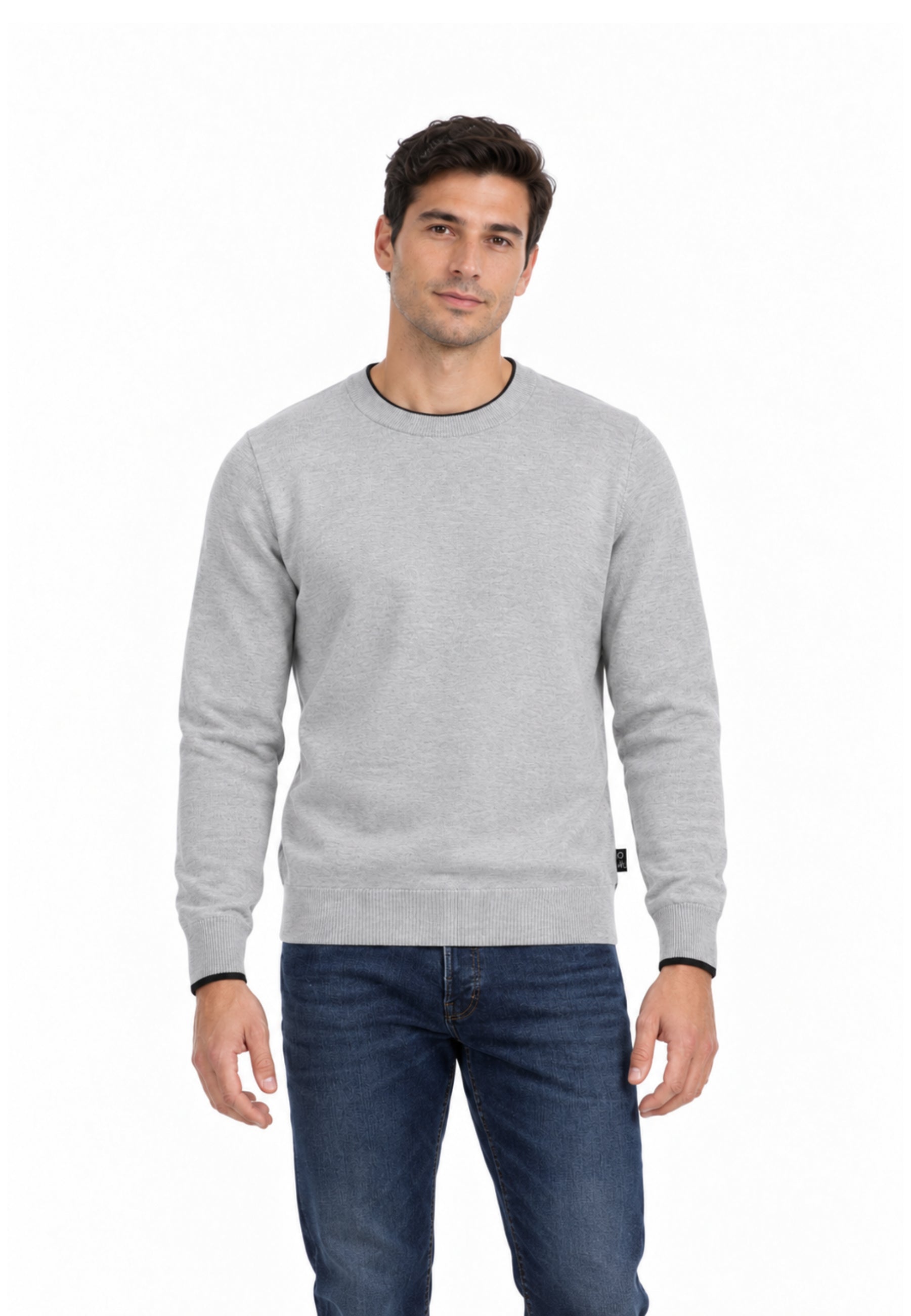 John Richmond MAGLIONE GRIGIO CON ORLI A CONTRASTO NERI Uomo UMA26271MA.GRIG_