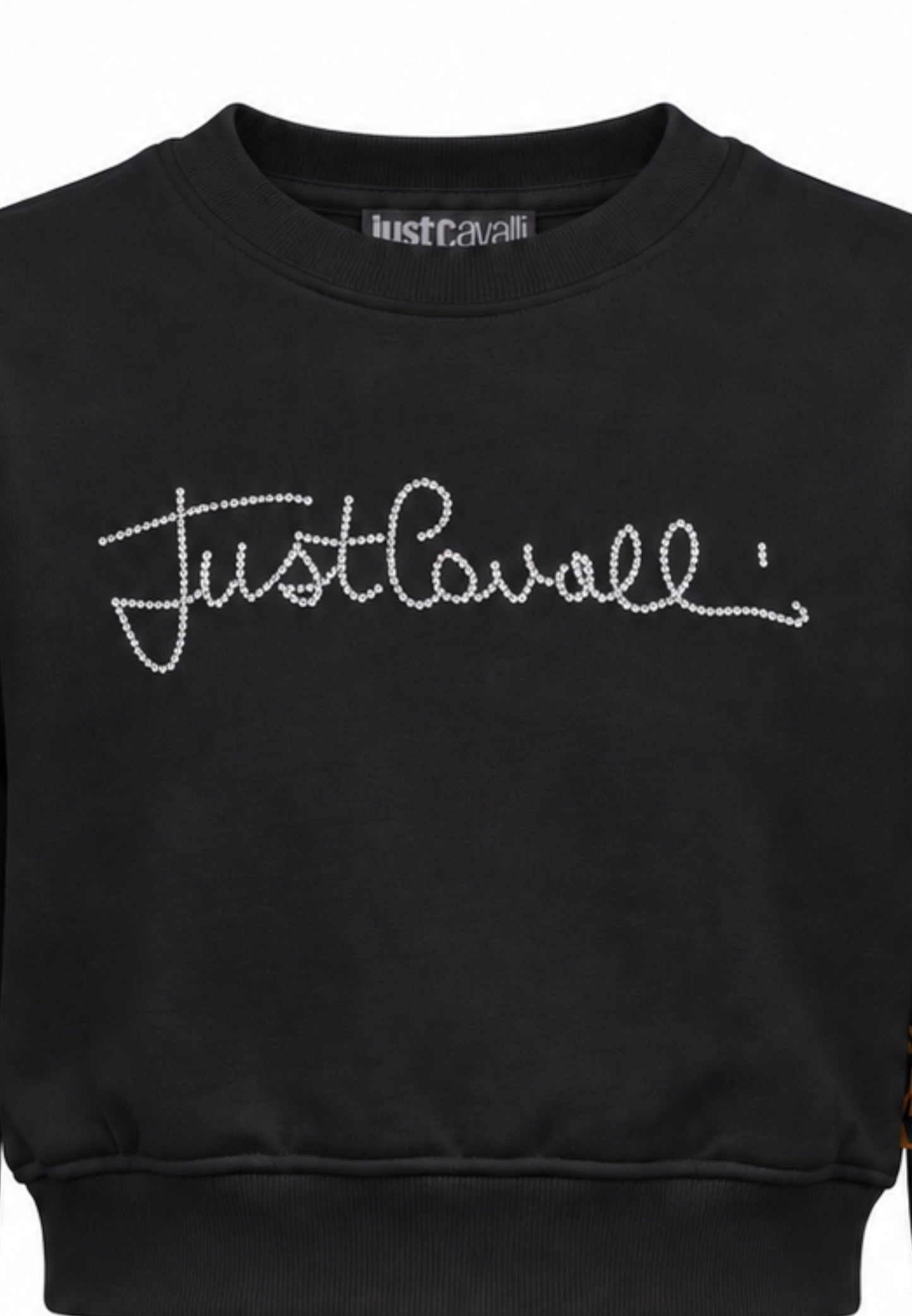 JUST CAVALLI felpa NERA CROP GIROCOLLO CON LOGO DI STRASS Bambine e ragazze jga26176fe.ne_