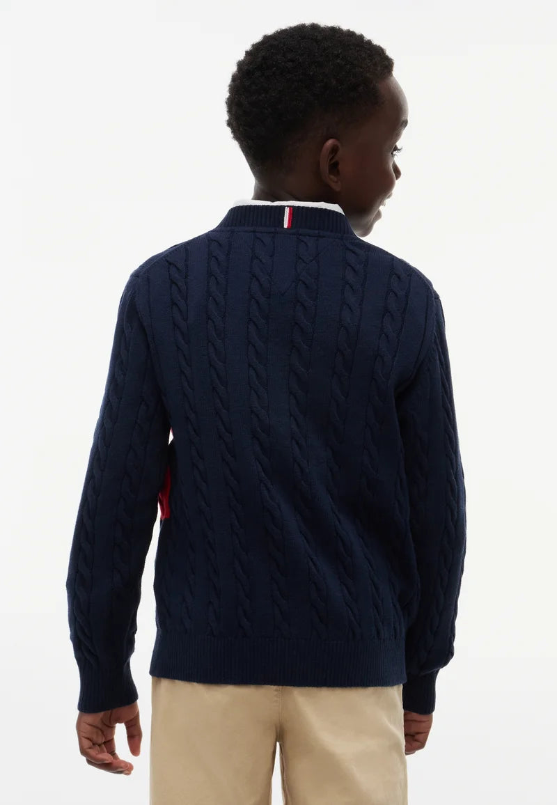 TOMMY HILFIGER MAGLIA treccia blu logo bandiera a girocollo per bambino Bambini e ragazzi KB0KB09753OMS.BLU_