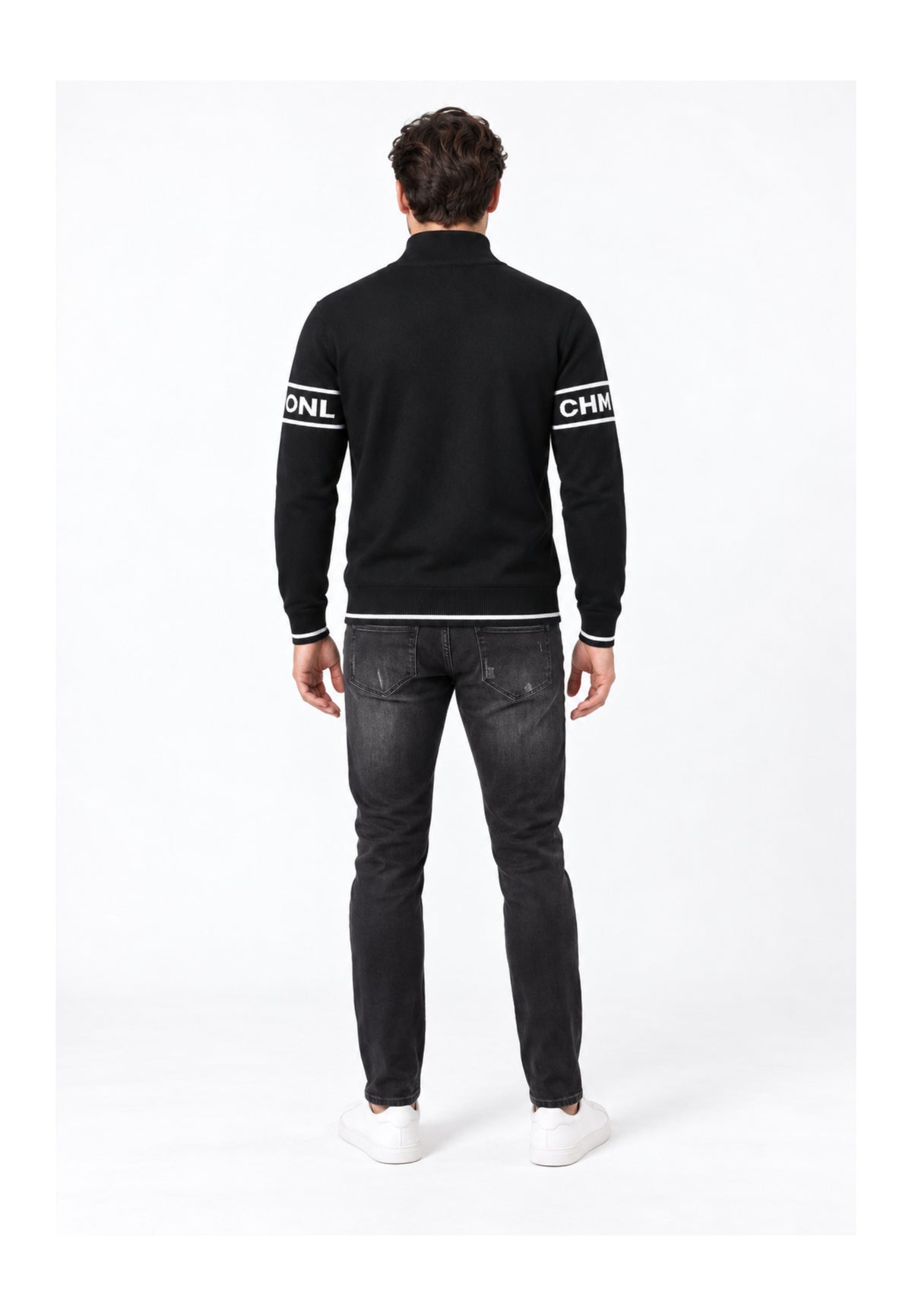 John Richmond LUPETTO NERO CON ZIP E LOGO MANICHE Uomo UMA26039LU.NE_