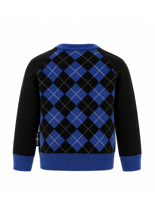 John Richmond Cardigan ROYAL A QUADRI CON MANICHE A CONTRASTO Bambini e ragazzi ria26114cd.royal_