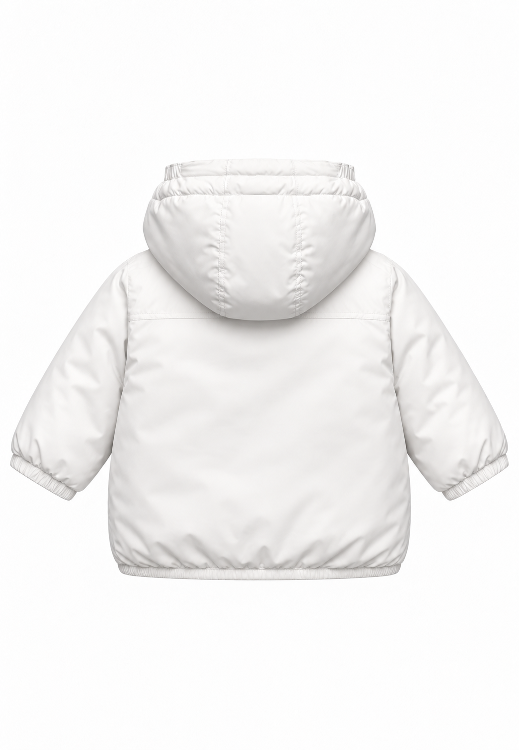 Kway giubbotto bianco con cappuccio imbottito per bambino e neonato retro