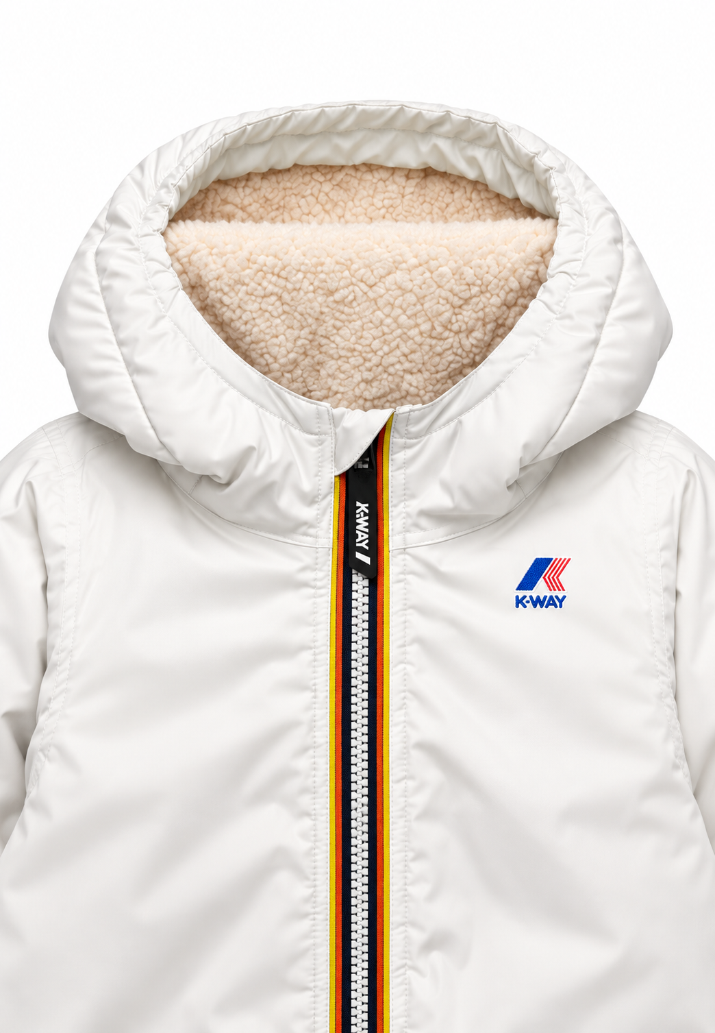 Kway giubbotto bianco con cappuccio imbottito per bambino e neonato