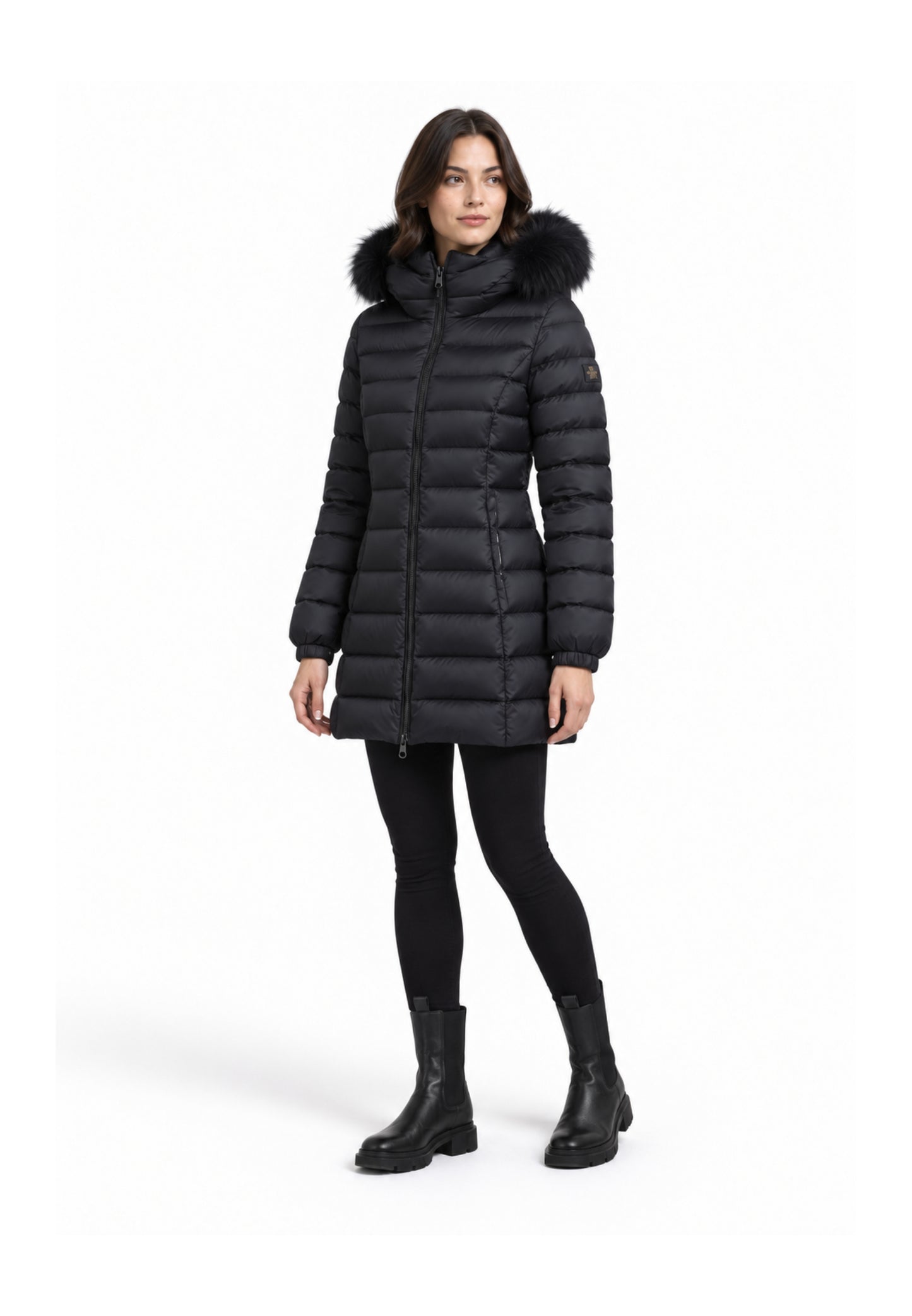 REFRIGIWEAR GIUBBOTTO NERO TRAPUNTATO CON CAPPUCCIO E PELLICCIA Donna LONG MEAD FUR JACKET.NE_