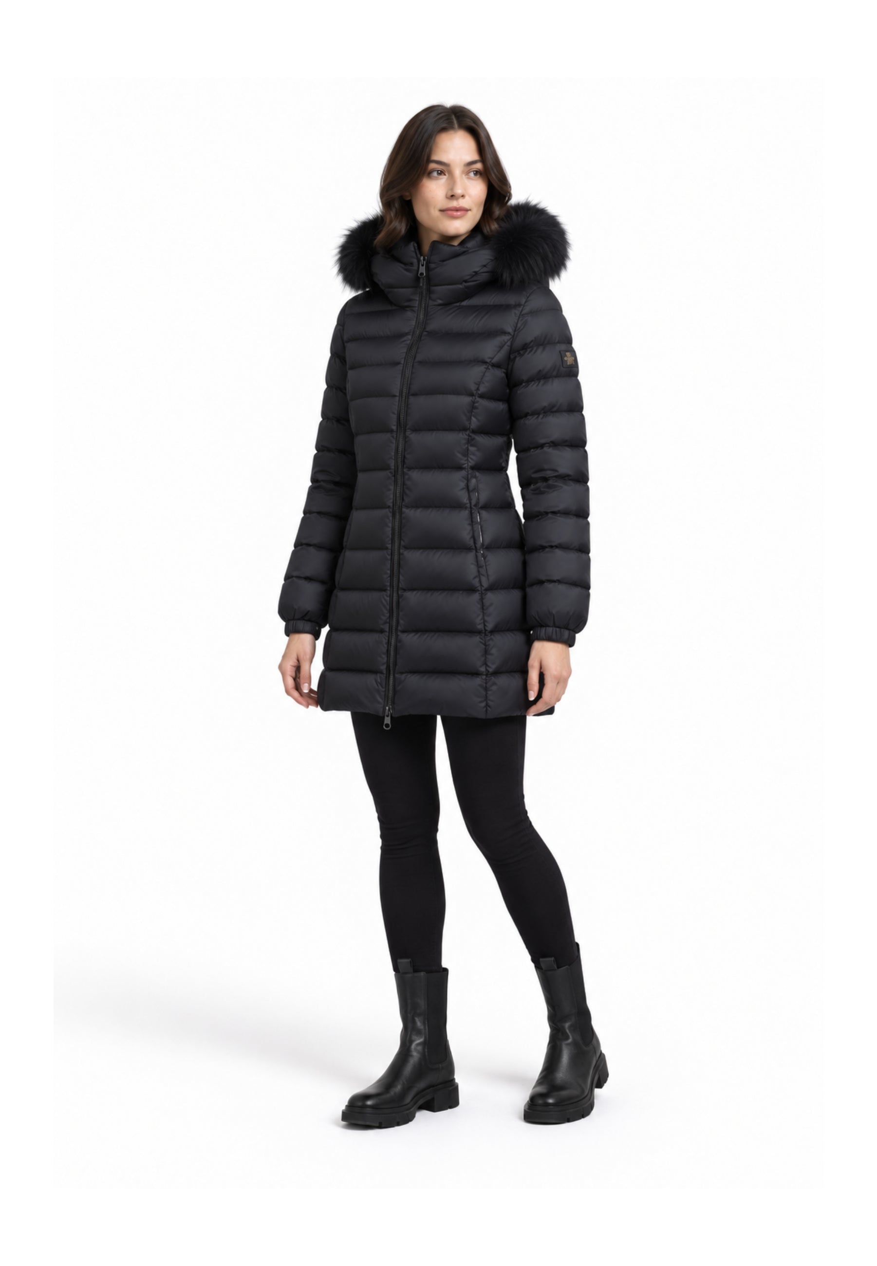 REFRIGIWEAR GIUBBOTTO NERO TRAPUNTATO CON CAPPUCCIO E PELLICCIA Donna LONG MEAD FUR JACKET.NE_