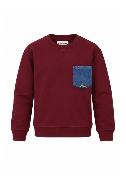 Roy Roger's felpa BORDEAUX GIROCOLLO CON TASCHINO IN DENIM Bambini e ragazzi rz485/00.bordeaux_