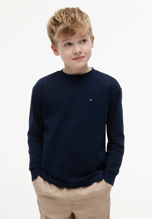 TOMMY HILFIGER TSHIRT BLU LOGO BANDIERA PICCOLO MANICHE LUNGHE Bambini e ragazzi KB0KB09846C1G_