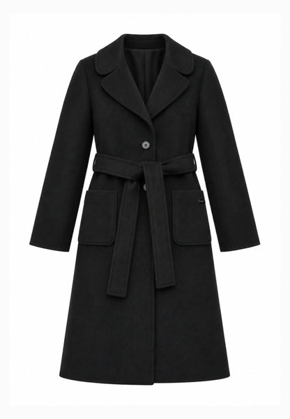 Kocca cappotto nero lungo con bottoni e cintura Bambine e ragazze welff.nero_