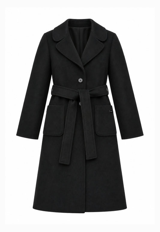 Kocca cappotto nero lungo con bottoni e cintura Bambine e ragazze welff.nero_