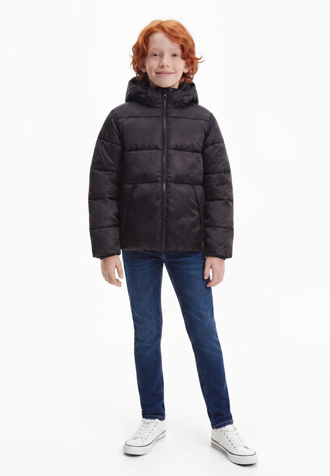 CALVIN KLEIN GIUBBOTTO NERO LOGATO CAPPUCCIO REMOVIBILE Bambini e ragazzi LVCKFJM07BBEH.NE_