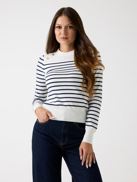 Guess maglia bianca in misto viscosa a righe bottoni con logo