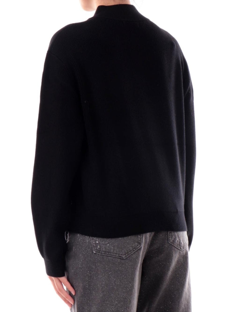Guess maglia nera donna in misto lana chiusura zip mini logo sul fondo