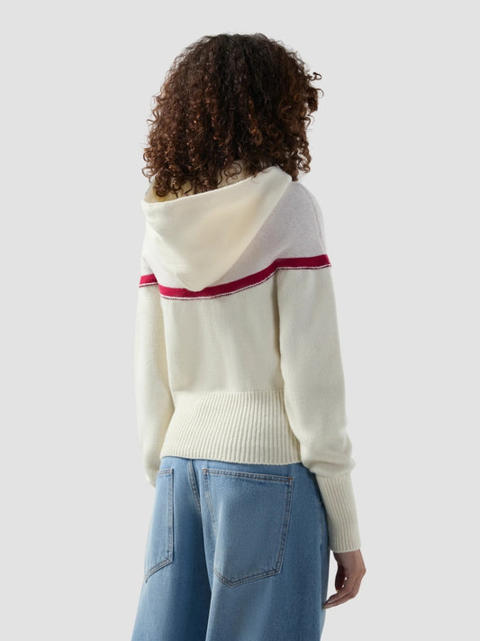 Gcds maglia panna donna in misto lana con cappuccio logo a contrasto