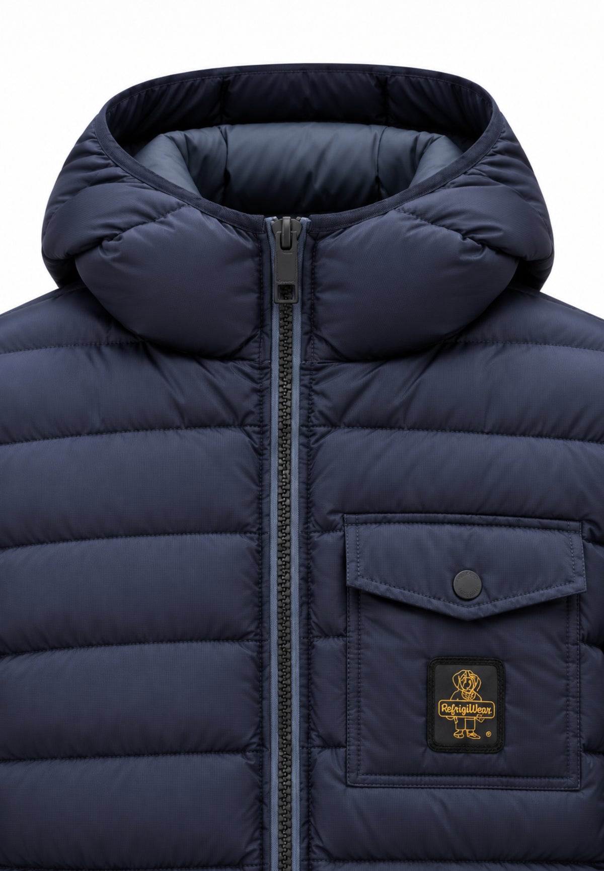 REFRIGIWEAR Giubbotto blu con cappuccio e logo applicato Uomo HUNTER JACKET.BLU_