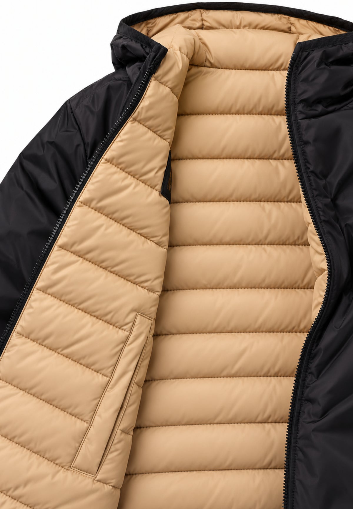 REFRIGIWEAR GIUBBOTTO NERO E BEIGE REVERSIBILE CON CAPPUCCIO Bambini e ragazzi R2155CW26.NE_