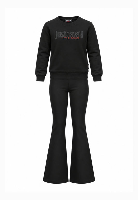 JUST CAVALLI completo nero con felpa logata e leggings a zampa Bambine e ragazze jba26158fe.ne_