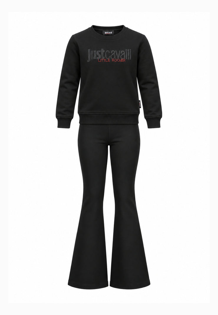 JUST CAVALLI completo nero con felpa logata e leggings a zampa Bambine e ragazze jba26158fe.ne_