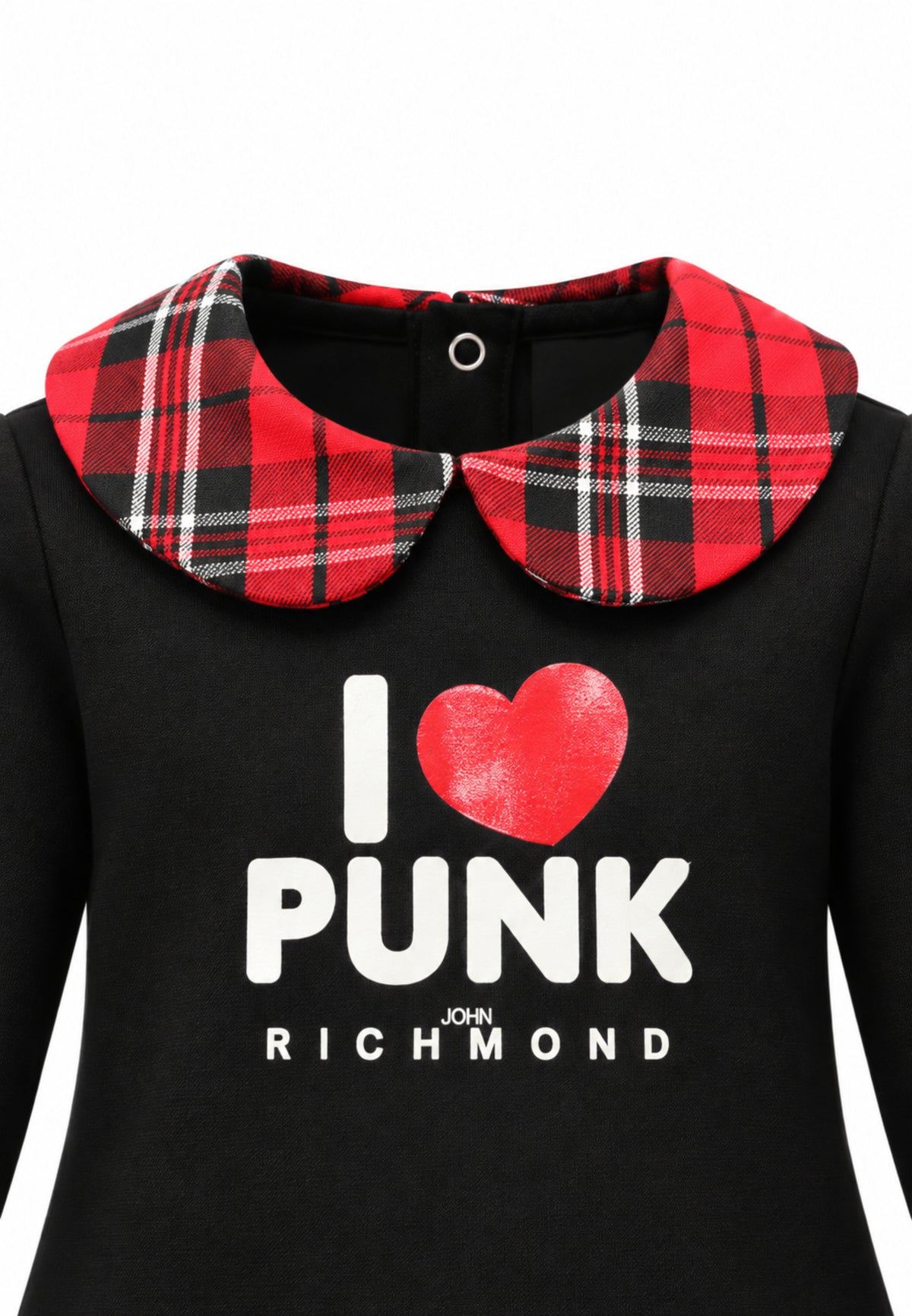 John Richmond VESTITINO NERO CON COLLETTO TARTAN E MOTTO CENTRALE Bambine e ragazze RIA26081VE.NE_