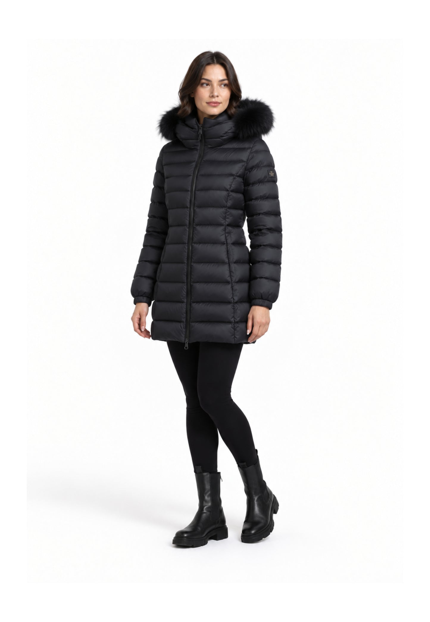 REFRIGIWEAR GIUBBOTTO NERO TRAPUNTATO CON CAPPUCCIO E PELLICCIA Donna LONG MEAD FUR JACKET.NE_