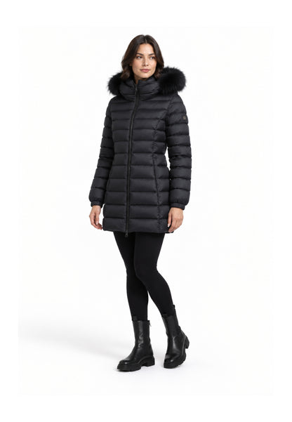 REFRIGIWEAR GIUBBOTTO NERO TRAPUNTATO CON CAPPUCCIO E PELLICCIA Donna LONG MEAD FUR JACKET.NE_