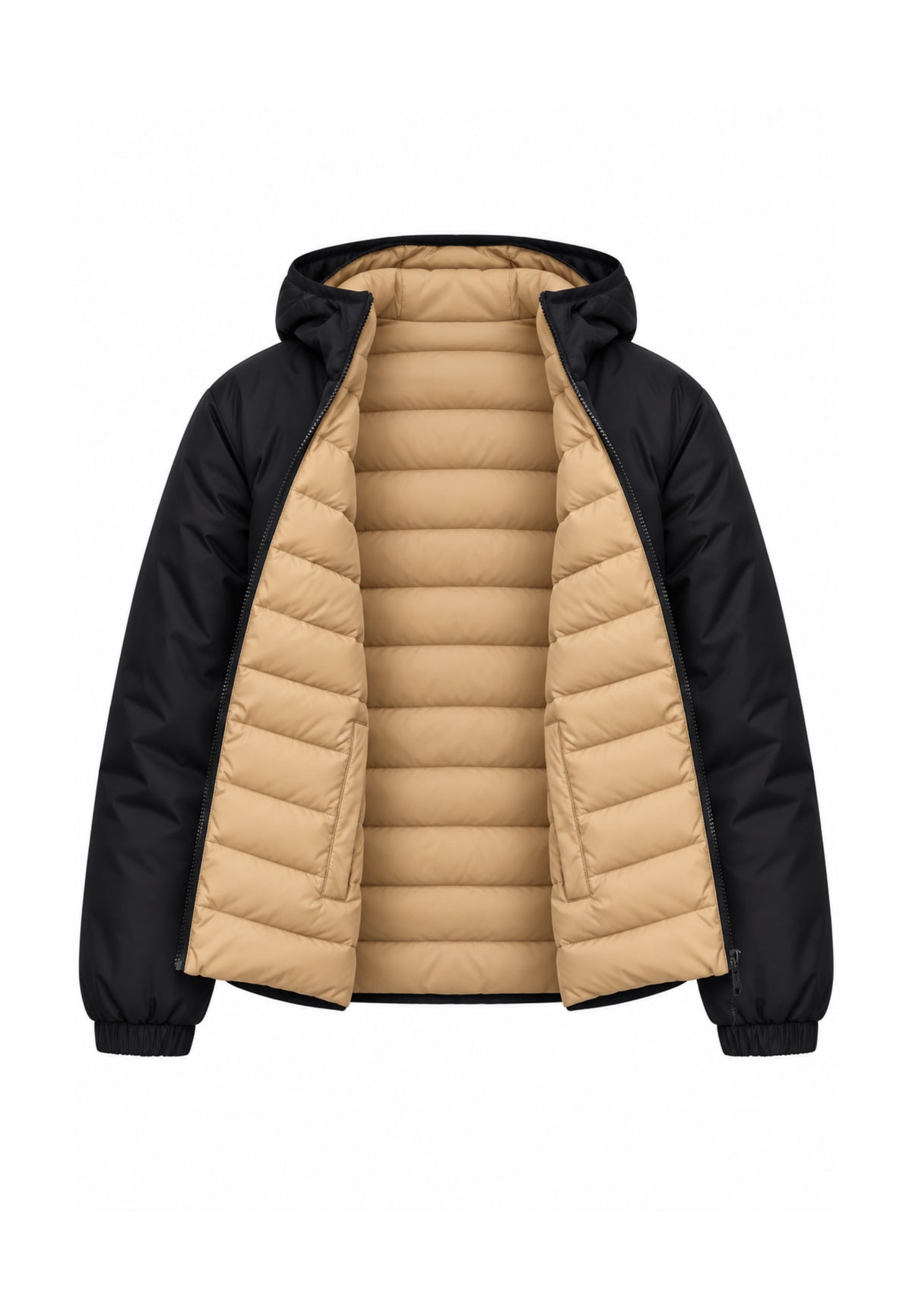 REFRIGIWEAR GIUBBOTTO NERO E BEIGE REVERSIBILE CON CAPPUCCIO Bambini e ragazzi R2155CW26.NE_