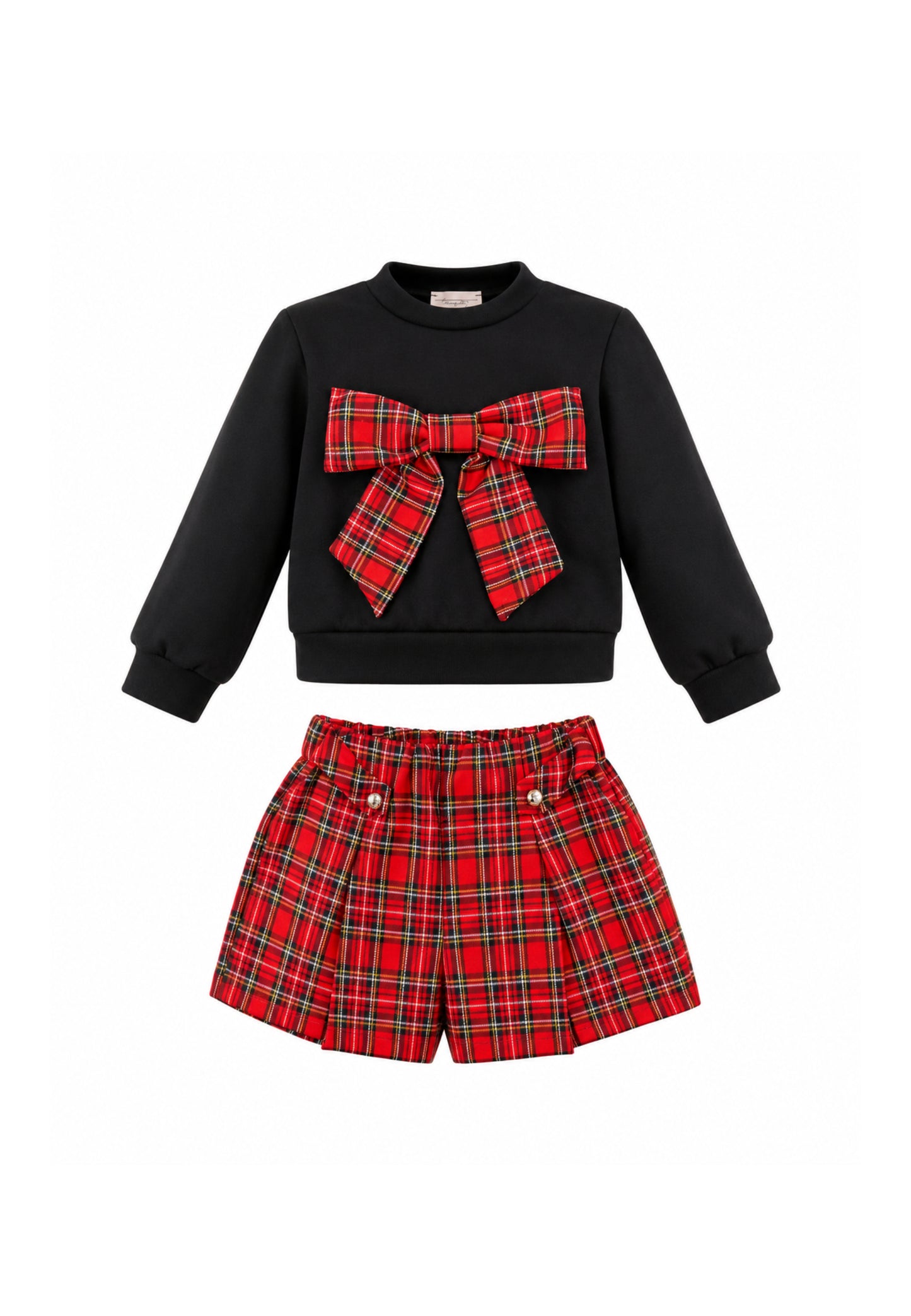 MON SAURIRE Completo nero e tartan con felpa e pantaloncino Bambine e ragazze m1415b+m1425b.ne_
