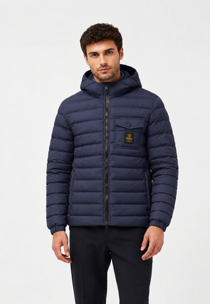 REFRIGIWEAR Giubbotto blu con cappuccio e logo applicato Uomo HUNTER JACKET.BLU_