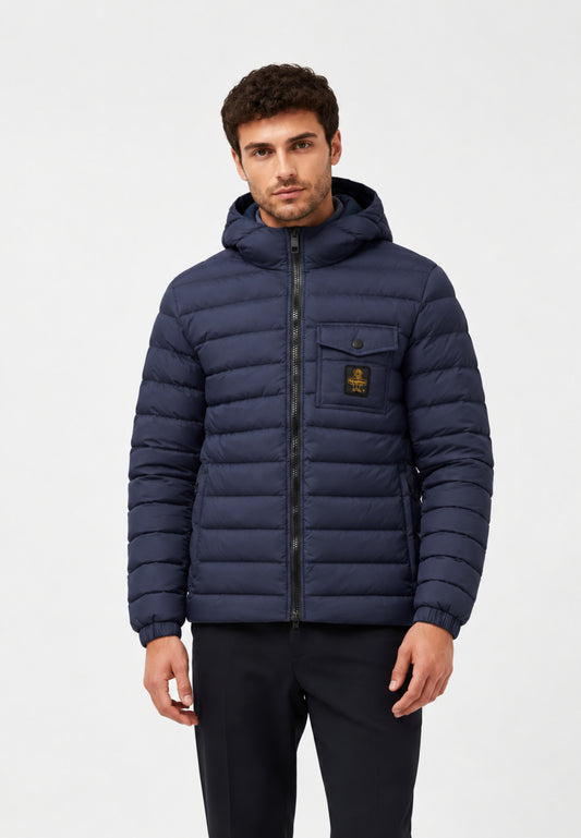 REFRIGIWEAR Giubbotto blu con cappuccio e logo applicato Uomo HUNTER JACKET.BLU_