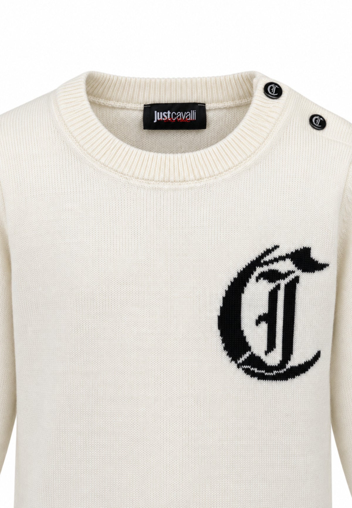 JUST CAVALLI MAGLIONCINO PANNA GIROCOLLO CON LOGO GRANDE Bambini e ragazzi JIA26002MA.PANNA_
