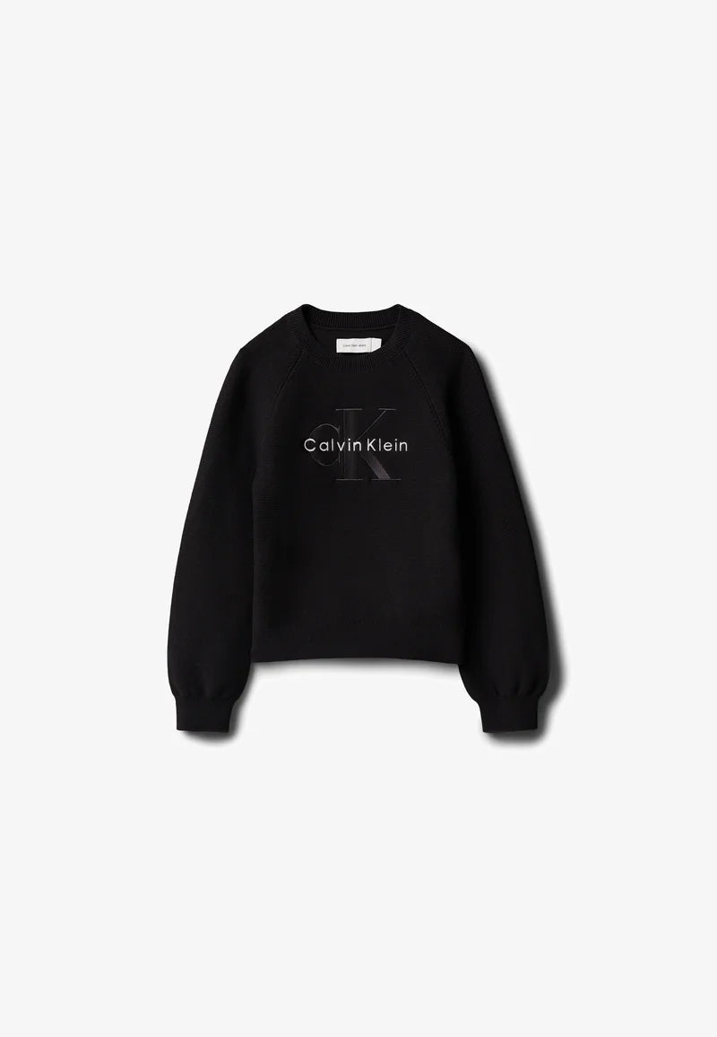 CALVIN KLEIN MAGLIONE NERO LOGO RICAMO GRANDE A MANICHE LUNGHE Bambini e ragazzi LVCKTJF06GBEH_