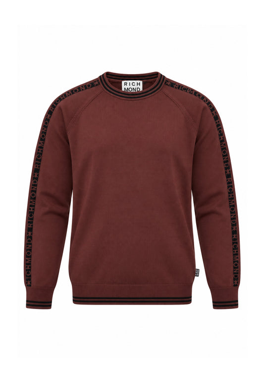 John Richmond MAGLIONE MARRONE CON BANDE LOGATE A CONTRASTO Uomo UMA26041MA.MARRO_
