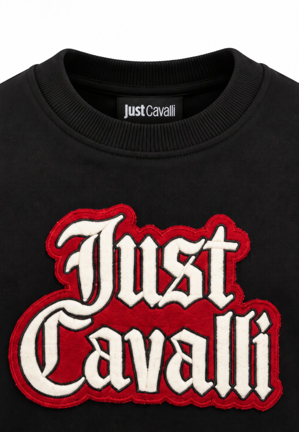 JUST CAVALLI FELPA NERA GIROCOLLO LOGO PATCH RICAMATO Bambini e ragazzi JBA26160FE.NE_