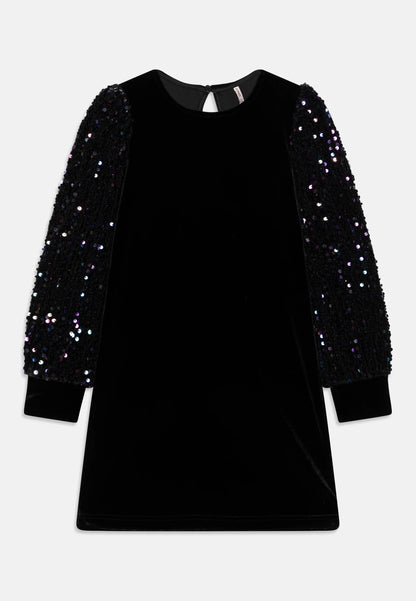 ONLY KIDS VESTITO NERO IN VELLUTO CON MANICHE PAILLETTES Bambine e ragazze 15318180.NE_