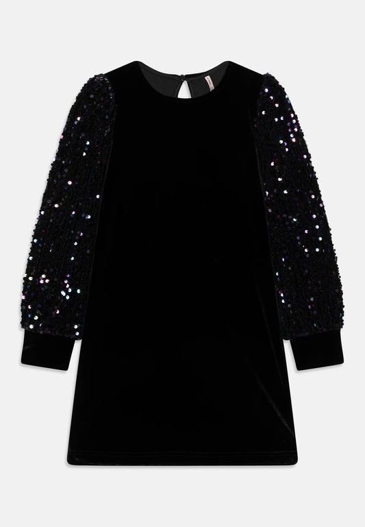 ONLY KIDS VESTITO NERO IN VELLUTO CON MANICHE PAILLETTES Bambine e ragazze 15318180.NE_