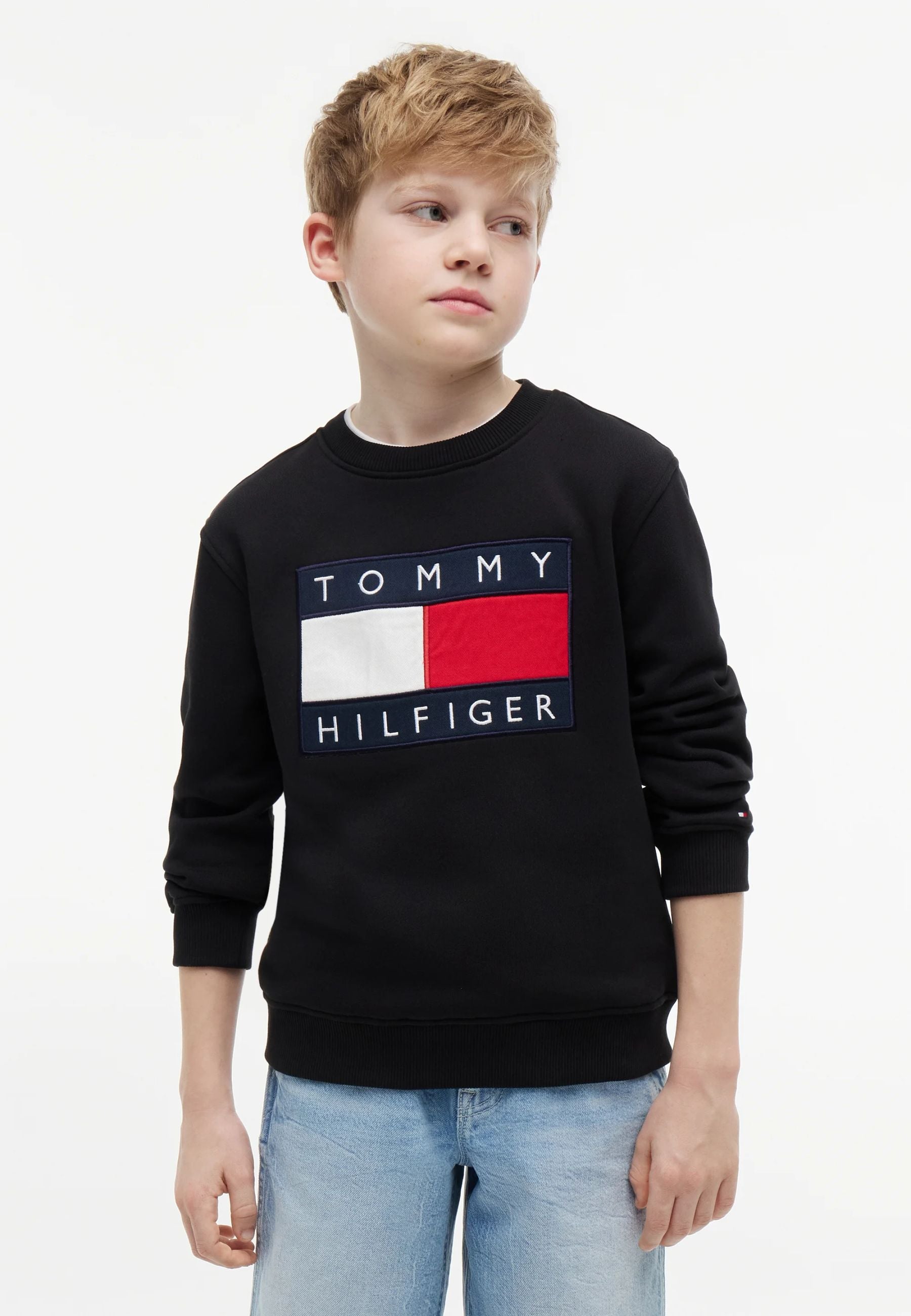 TOMMY HILFIGER felpa blu ragazzo girocollo logo grande a bandiera Bambini e ragazzi KS0KS00709C1G_