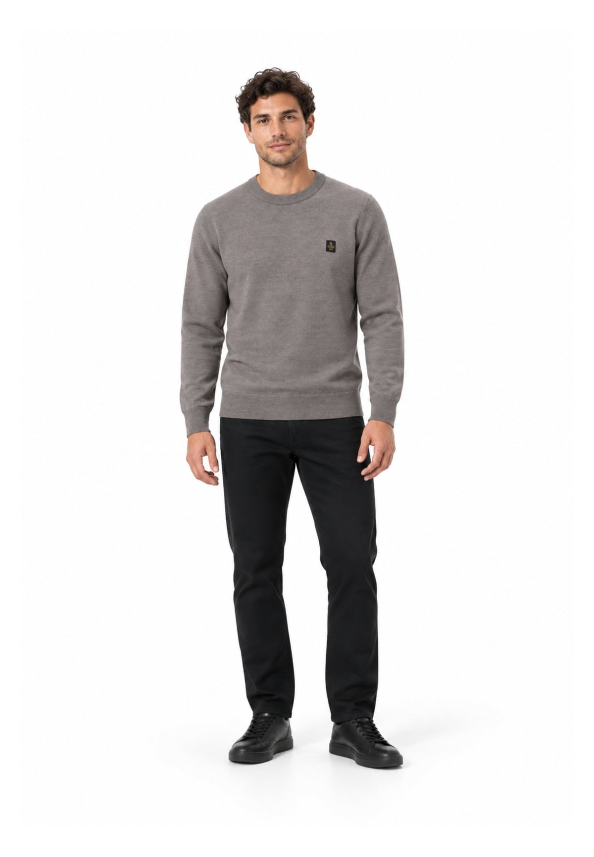 REFRIGIWEAR MAGLIONE TORTORA IN LANA SAGOMATO CON MINI LOGO RICAMATO Uomo BENNET PULLOVER.TORT_